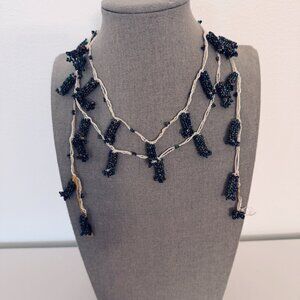 Collectable Traditional Turkish Oya Iridescent Blues and White Necklace